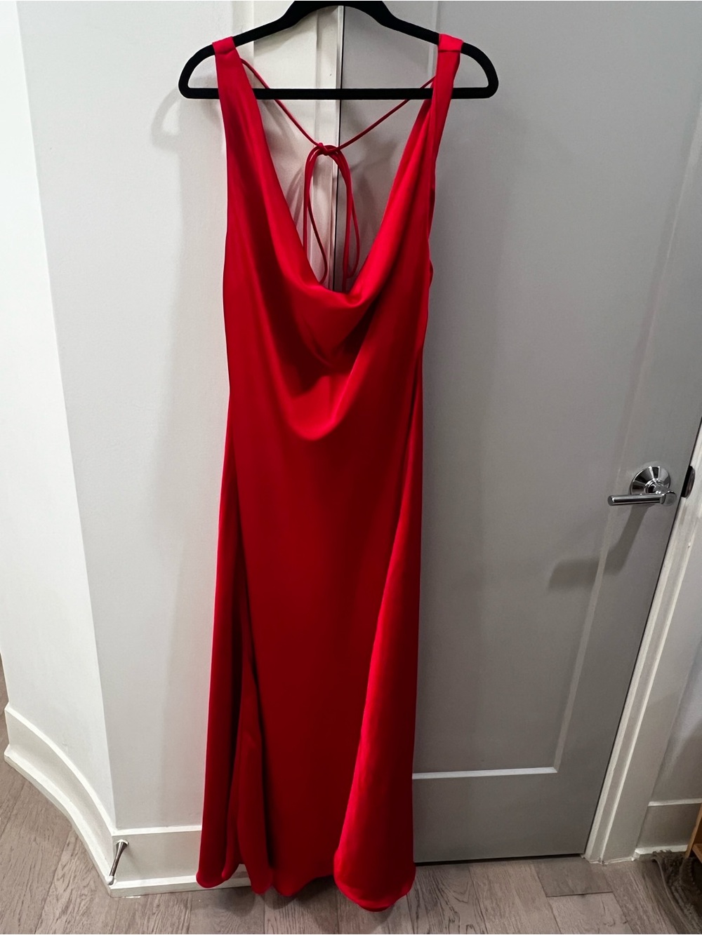 Red Cowl-Back Satin Evening Dress